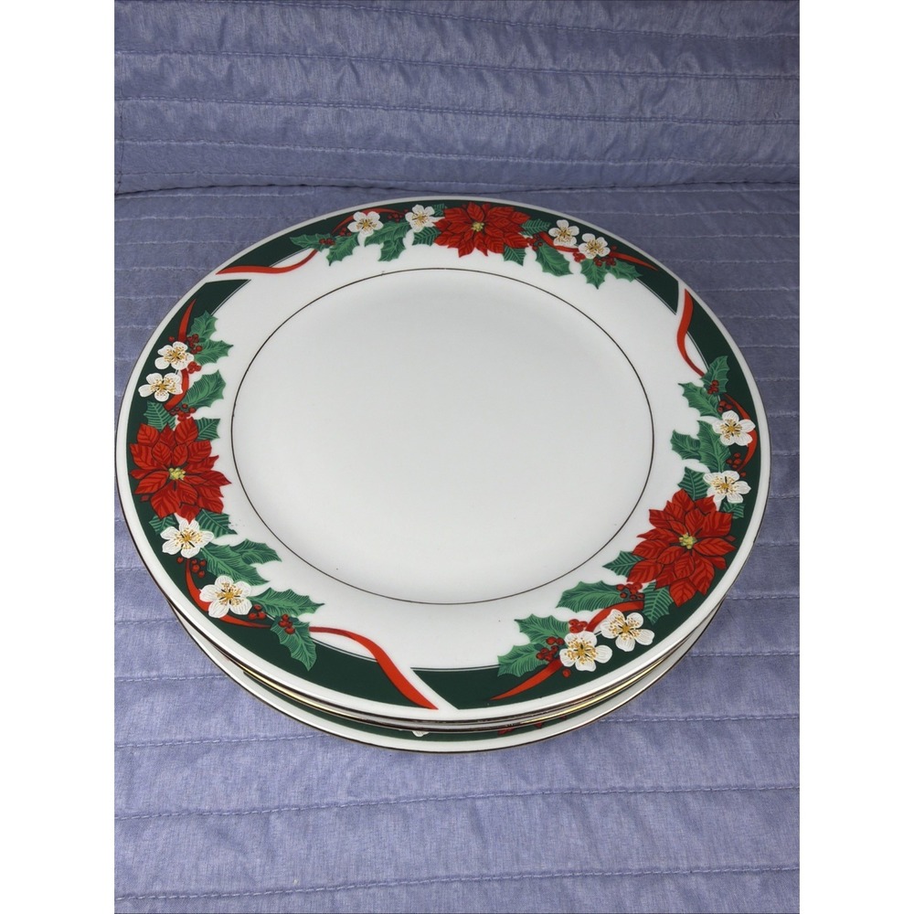 Tienshan Fine China Set Of 4 Deck the Halls 10 1/2" Dinner Plates Discontinued